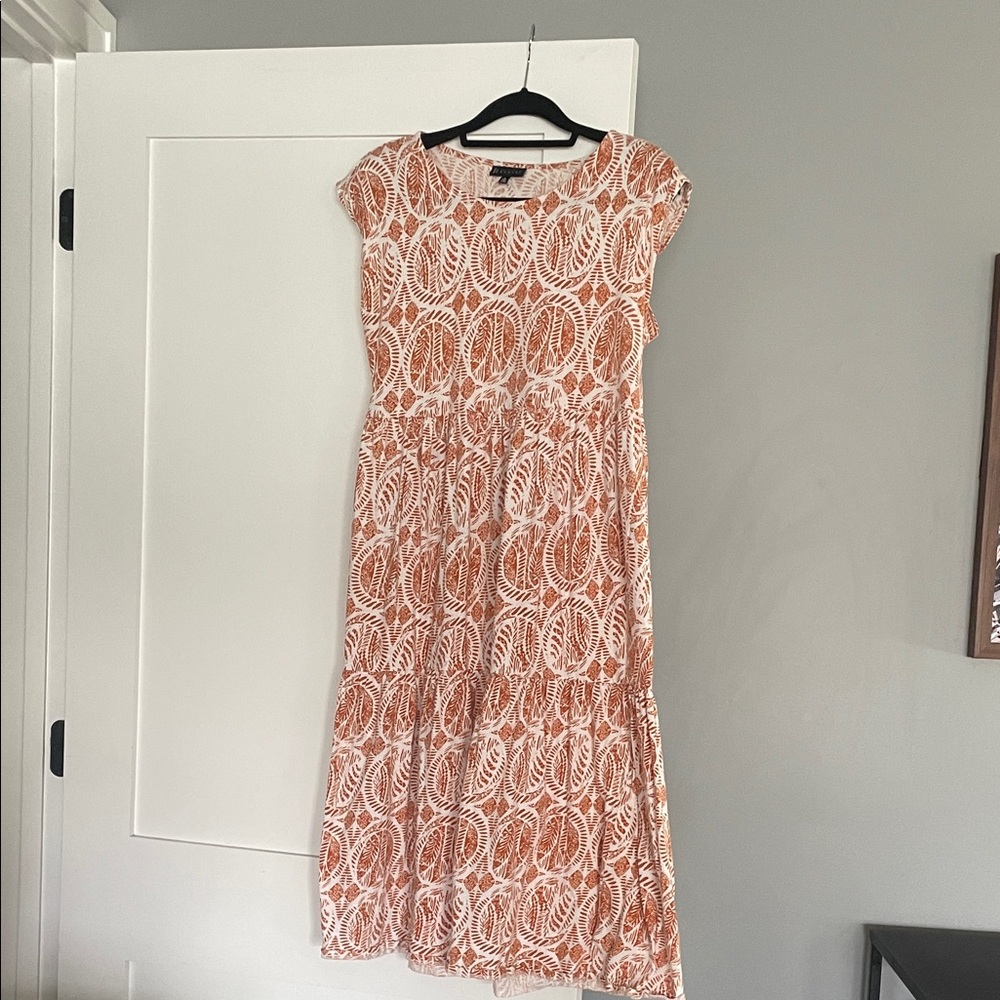 Bobeau Orange and White Midi Dress